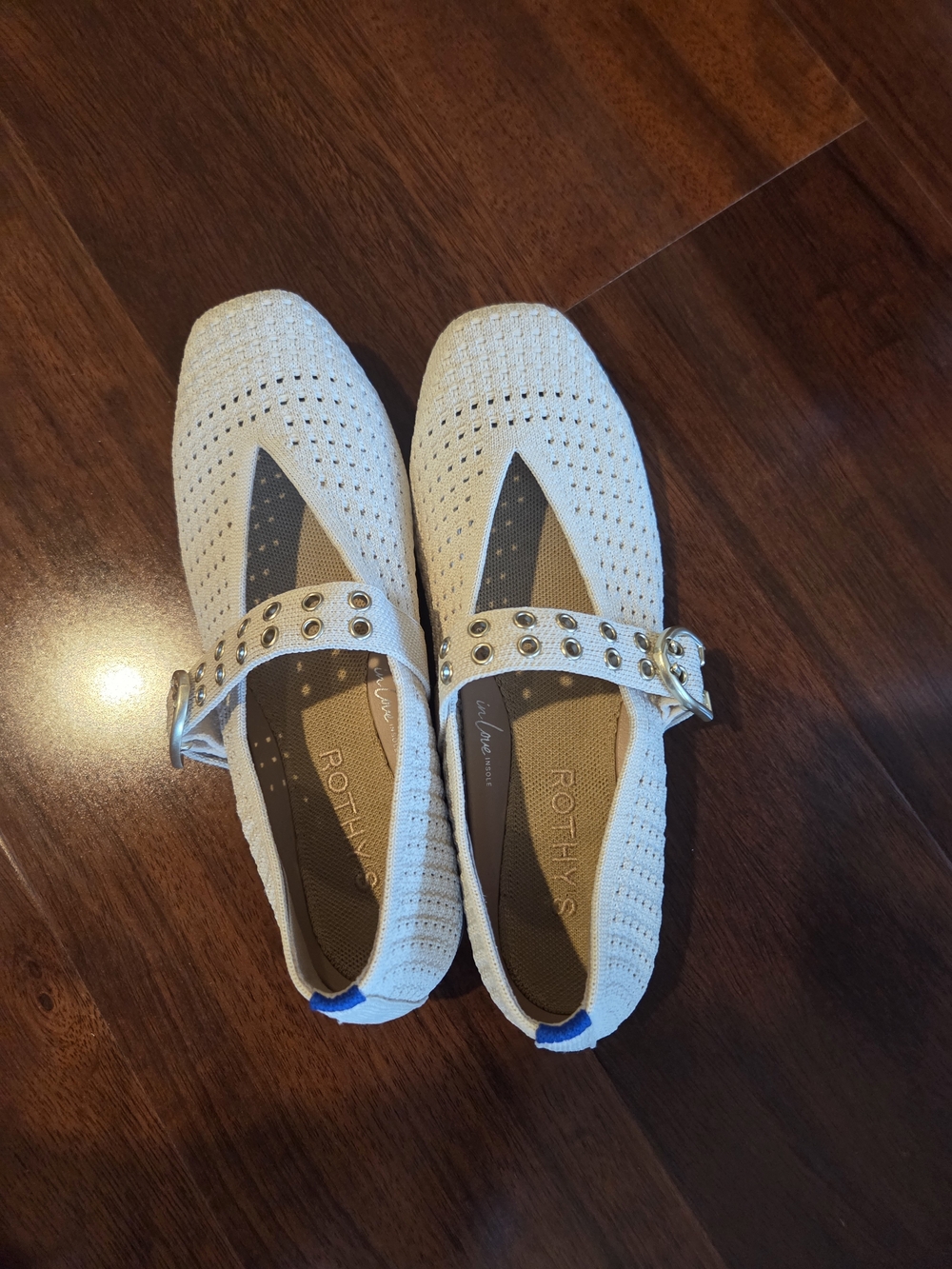ROTHY’S The Max Buckle Mary Jane Shoes Size 6.5 Cream/Off White Mesh Balletcore